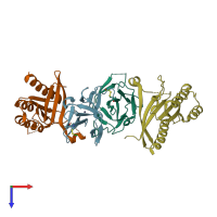 PDB entry 2fu5 coloured by chain, top view.