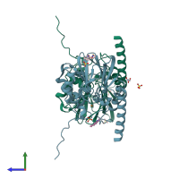 PDB entry 2fu7 coloured by chain, side view.