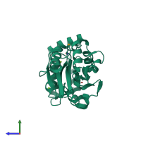 PDB entry 2fuc coloured by chain, side view.