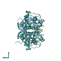 PDB entry 2fud coloured by chain, side view.