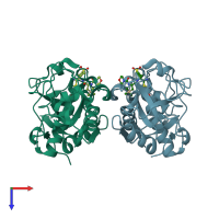 PDB entry 2fud coloured by chain, top view.