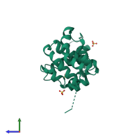 Monomeric assembly 1 of PDB entry 2ful coloured by chemically distinct molecules, side view.
