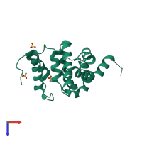 Monomeric assembly 1 of PDB entry 2ful coloured by chemically distinct molecules, top view.