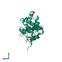 Monomeric assembly 5 of PDB entry 2ful coloured by chemically distinct molecules, side view.