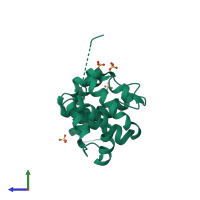 Monomeric assembly 6 of PDB entry 2ful coloured by chemically distinct molecules, side view.