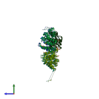 PDB entry 2ful coloured by chain, side view.