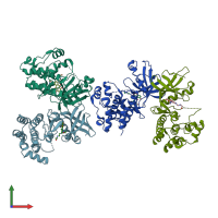 PDB entry 2fum coloured by chain, front view.