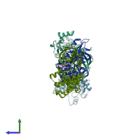 PDB entry 2fum coloured by chain, side view.