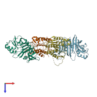 PDB entry 2fun coloured by chain, top view.