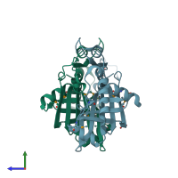 PDB entry 2fur coloured by chain, side view.