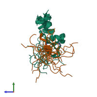 PDB entry 2fuu coloured by chain, ensemble of 20 models, side view.