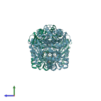 PDB entry 2fuv coloured by chain, side view.