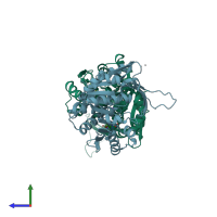 PDB entry 2fv7 coloured by chain, side view.