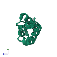 PDB entry 2fve coloured by chain, ensemble of 20 models, side view.