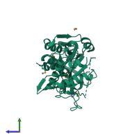 PDB entry 2fvg coloured by chain, side view.