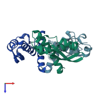 PDB entry 2fvh coloured by chain, top view.