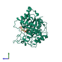 Monomeric assembly 1 of PDB entry 2fvl coloured by chemically distinct molecules, side view.