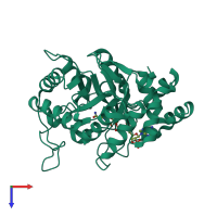 Monomeric assembly 1 of PDB entry 2fvl coloured by chemically distinct molecules, top view.
