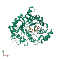 Monomeric assembly 2 of PDB entry 2fvl coloured by chemically distinct molecules, front view.