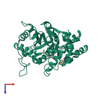 Monomeric assembly 2 of PDB entry 2fvl coloured by chemically distinct molecules, top view.
