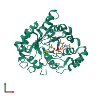 Monomeric assembly 3 of PDB entry 2fvl coloured by chemically distinct molecules, front view.