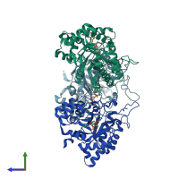 PDB entry 2fvl coloured by chain, side view.
