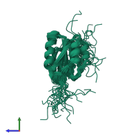 PDB entry 2fvt coloured by chain, ensemble of 20 models, side view.