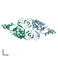 PDB entry 2fvu coloured by chain, front view.