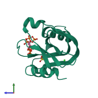 PDB entry 2fvv coloured by chain, side view.
