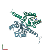 PDB entry 2fwi coloured by chain, front view.
