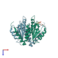 PDB entry 2fwi coloured by chain, top view.