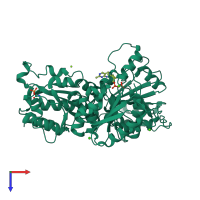 PDB entry 2fwn coloured by chain, top view.