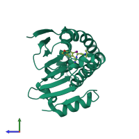 PDB entry 2fwz coloured by chain, side view.