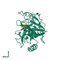 PDB entry 2fx4 coloured by chain, side view.