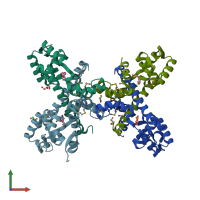 PDB entry 2fxa coloured by chain, front view.