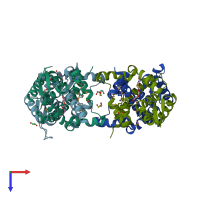 PDB entry 2fxa coloured by chain, top view.