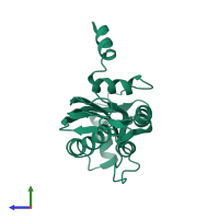 PDB entry 2fxt coloured by chain, side view.