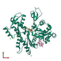 PDB entry 2fxu coloured by chain, front view.