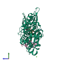 PDB entry 2fxu coloured by chain, side view.