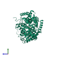 PDB entry 2fy3 coloured by chain, side view.