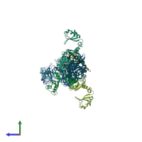 PDB entry 2fy8 coloured by chain, side view.
