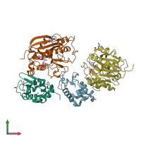 PDB entry 2fyc coloured by chain, front view.