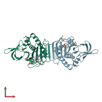 PDB entry 2fyk coloured by chain, front view.