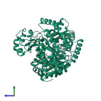 PDB entry 2fyo coloured by chain, side view.