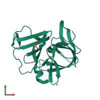 PDB entry 2fyq coloured by chain, front view.