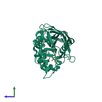 PDB entry 2fyt coloured by chain, side view.