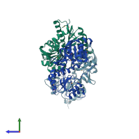 PDB entry 2fyw coloured by chain, side view.