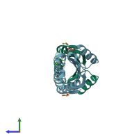 PDB entry 2fyx coloured by chain, side view.