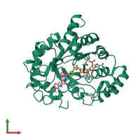 PDB entry 2fz9 coloured by chain, front view.