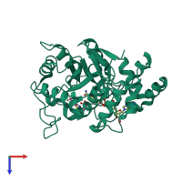 PDB entry 2fz9 coloured by chain, top view.